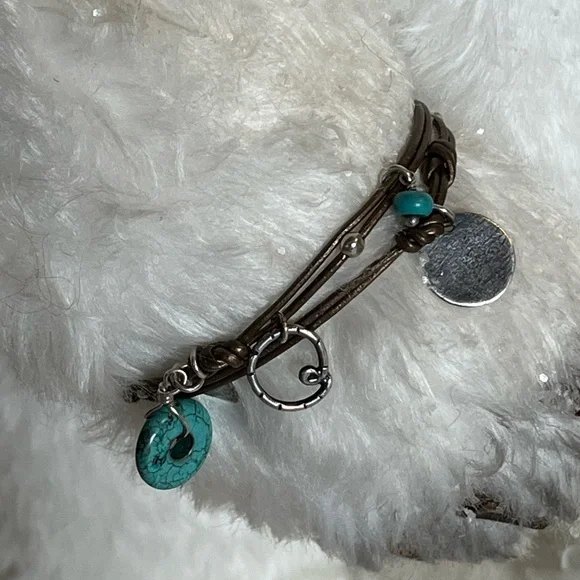 Silpada Bracelet with Turquoise and Silver Charms on Bronze Cords - Picture 4 of 4